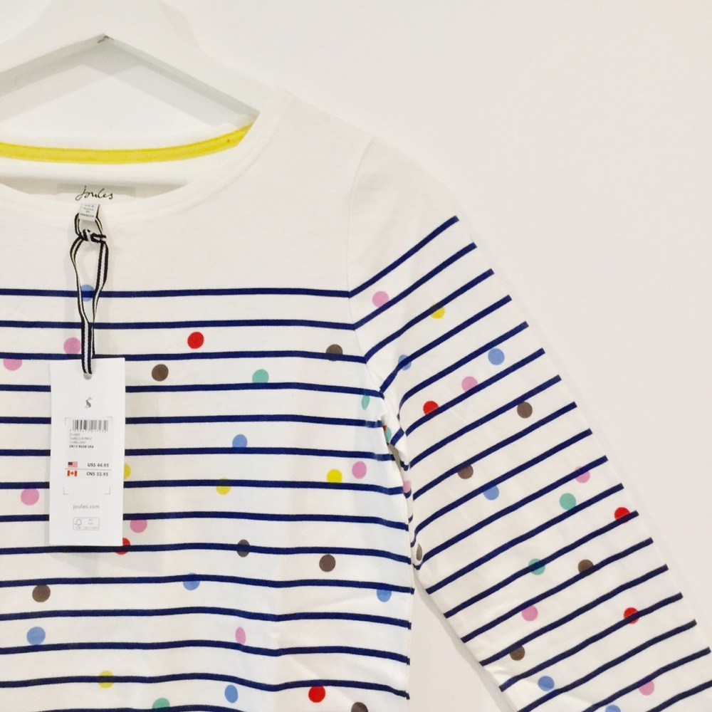Joules 100% Cotton Polka Dot Striped Coastal Long Sleeve Top Sz 6 - Picture 3 of 13